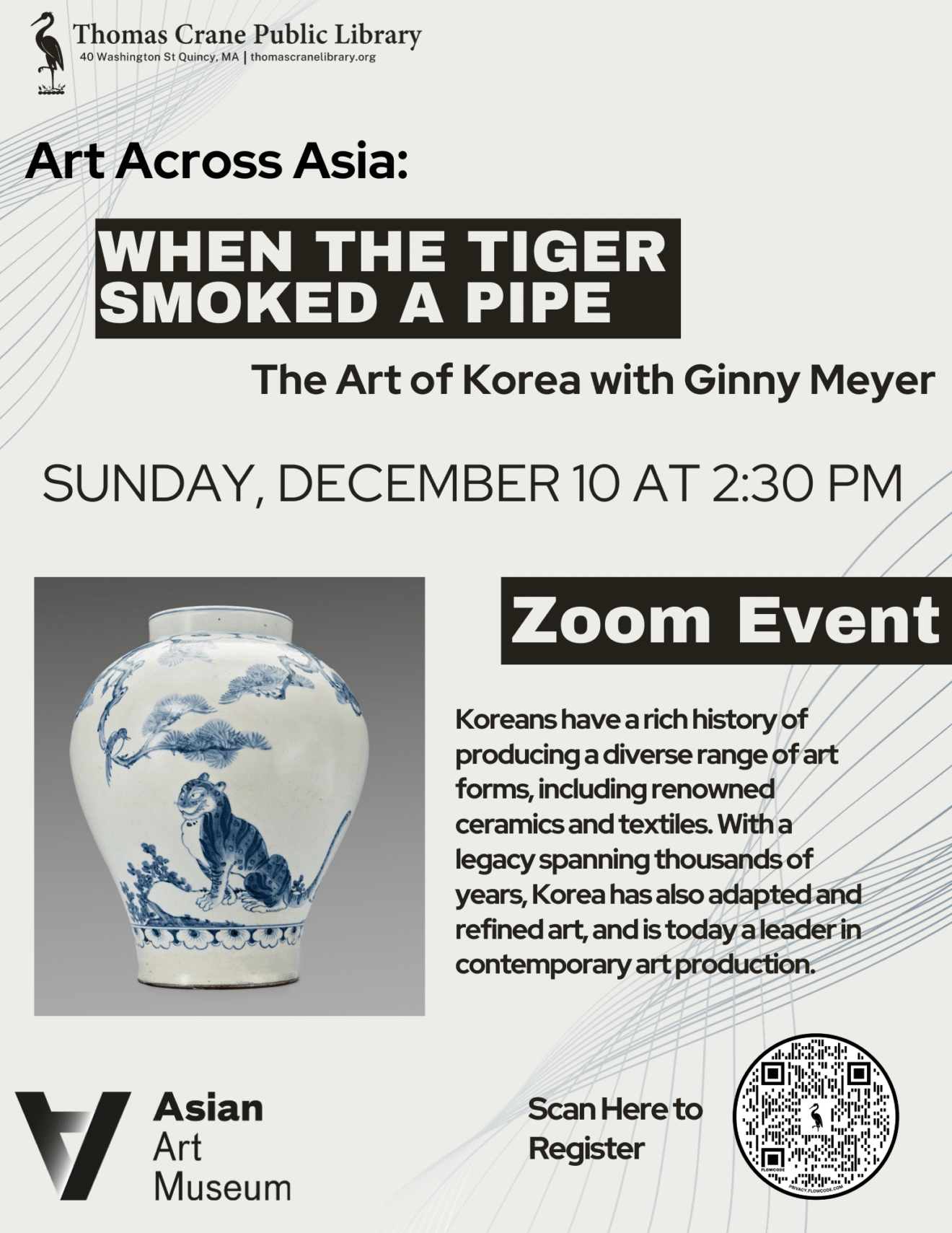 Art Across Asia: When the Tiger Smoked the Pipe – The Art of Korea Online Event at the Thomas Crane Public Library