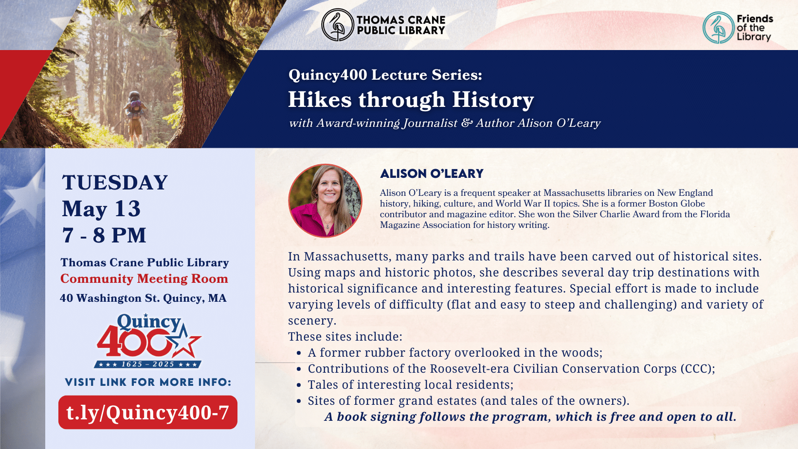 Quincy 400: Hikes Through History with Alison O’Leary