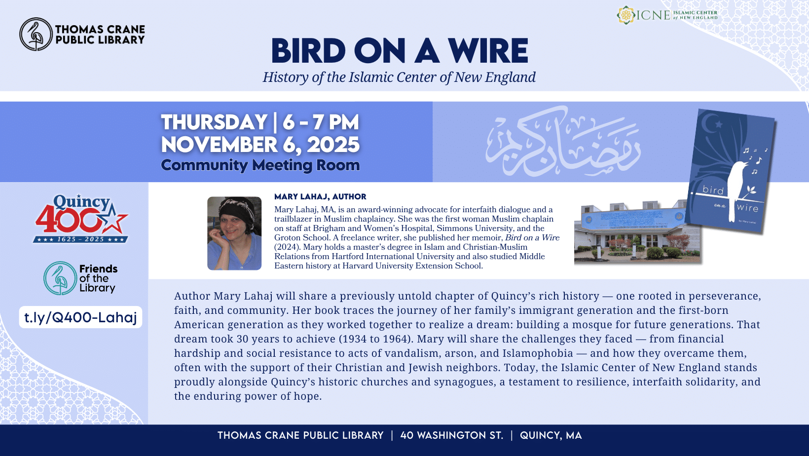 Quincy 400: Bird on a Wire – History of the Islamic Center of New England