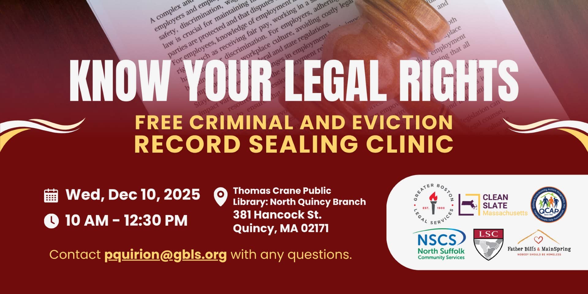Know Your Legal Rights: Criminal and Eviction Record Sealing Clinic @ North Quincy